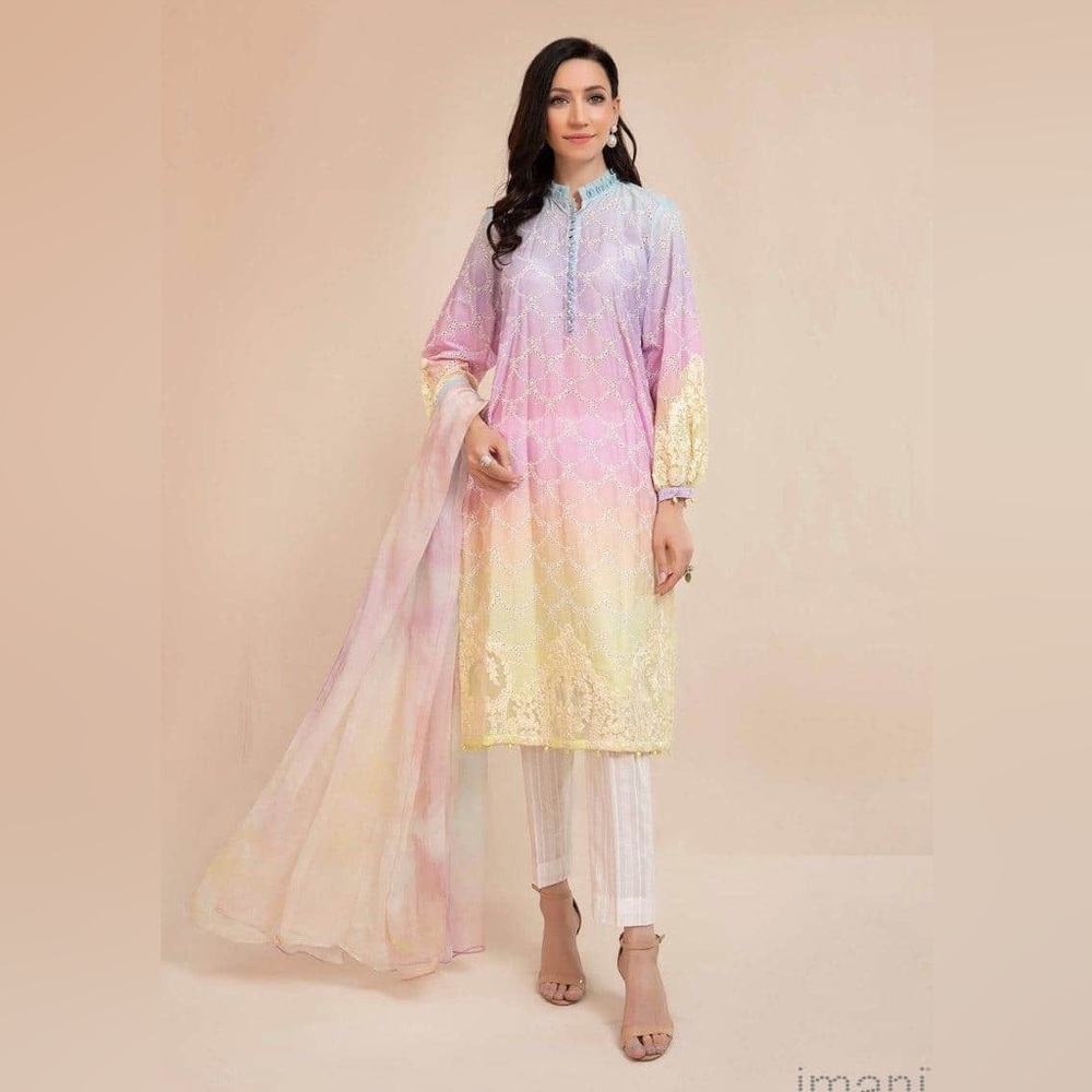 Maria. B. Pastel Multicolor Embroidered 2 Piece Dress